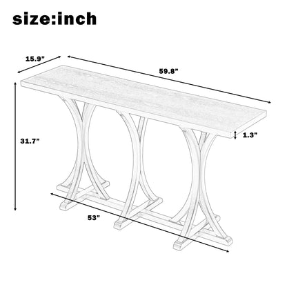 U-Style 59.8'' Wooden Console Table with Oak Veneer Top,Farmhouse Entryway Table with Rubber Wood Slender Curved Legs,Perfect for Living Room,Entryway,Hallway, Dining Spaces.