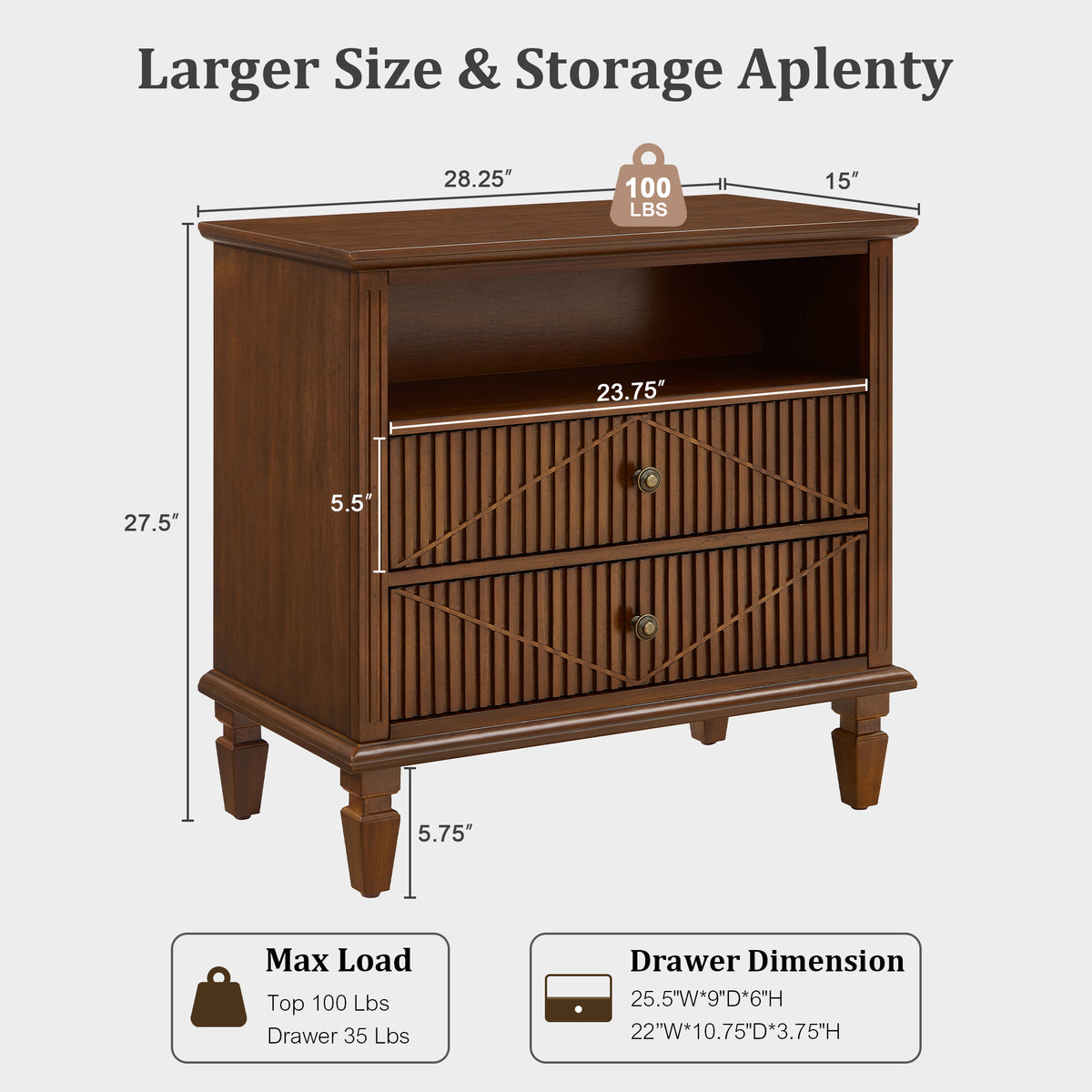 Farmhouse Nightstand with Charging Station, 2-Drawer Engineered Wood Storage Cabinet, Bedside Table for Bedroom