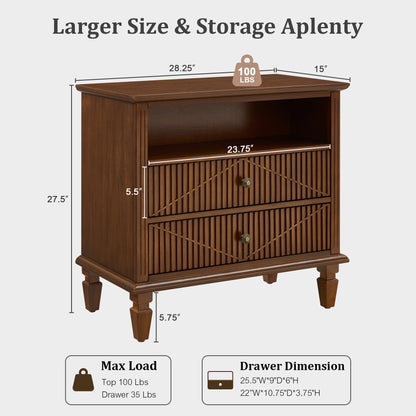 Farmhouse Nightstand with Charging Station, 2-Drawer Engineered Wood Storage Cabinet, Bedside Table for Bedroom