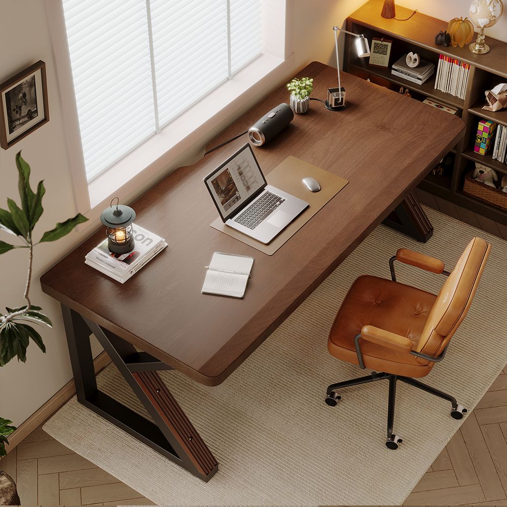 Solid Wood 55.1-Inch Extra Long Desk,Thickened Desk,Two Person Double Desk for Home Office, Wooden Long Computer Desk,Writing Table for Office, Walnut