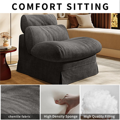 Minimalist Accent Chair with Solid Wood Frame, Soft Medium-Firm Chenille Upholstery, Ideal for Living Room, Bedroom, Balcony & Office Reading Nook