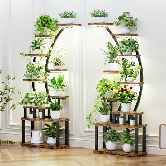 (2PCS)Plant Stand Indoor with Grow Lights, 9 Tiered Metal Plant Shelf, 63' Tall Plant Stand for Indoor Plants Multiple, Large Plant Rack Display Shelves, Corner Plant Holder for Living Room, Patio