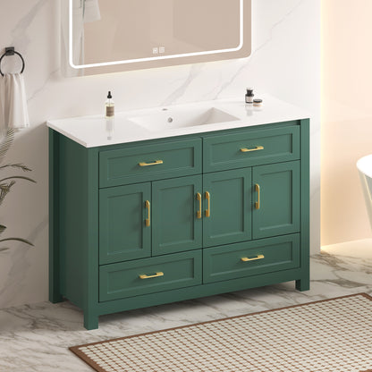 48" Green Bathroom Vanity with Resin sink Combo, Abundant Storage Cabinet -4 Soft close doors and 4 drawers