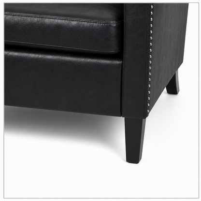 Black Faux PU Leather Accent Chair, Mid-Century Tufted Armchair with Nailhead Trim, Equipped with High Resilience Sponge Cushion & Solid Wood Legs, Comfortable Single Sofa for Living Room, Bedroom