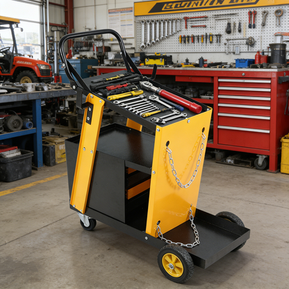 Multi-function welder trolley, MIG TIG ARC plasma cutter storage tank with 2 safety chains, portable 4-drawer chest, weight 280 LBS