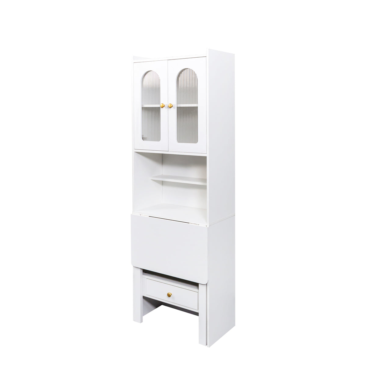 Fold-Out Convertible Writing Table, Desk Cabinet with shelf and drawer Multi-Function Home Office Workstation