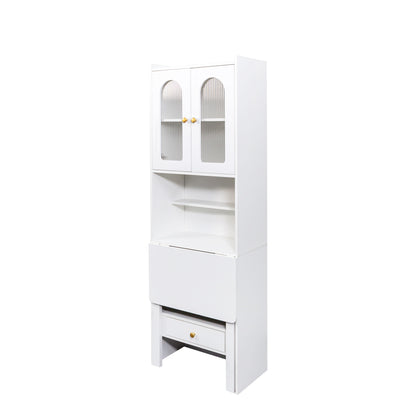 Fold-Out Convertible Writing Table, Desk Cabinet with shelf and drawer Multi-Function Home Office Workstation