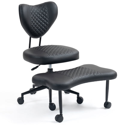 Meditation chair, an ergonomic cross-legged seating chair with lumbar support and a height-adjustable seat cushion, ideal for people engaged in high-intensity office work. Black