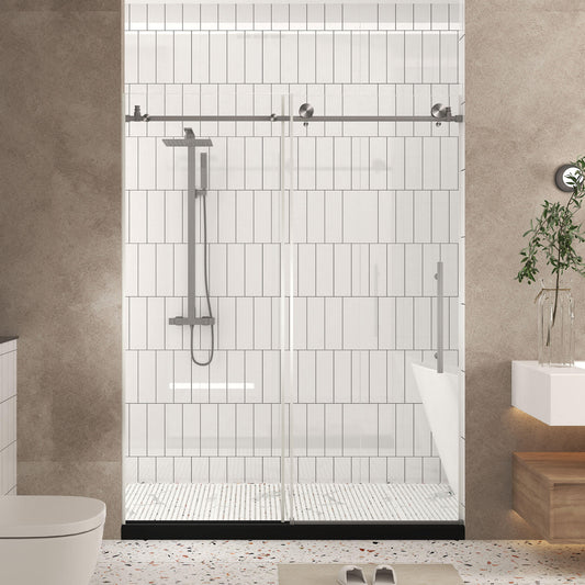 Frameless shower door 56-60 "W x 76" H, 1/4 "(6 mm) Clear Tempered Glass, Explosion Proof Film, Stainless Steel Handle,Brushed Nickel