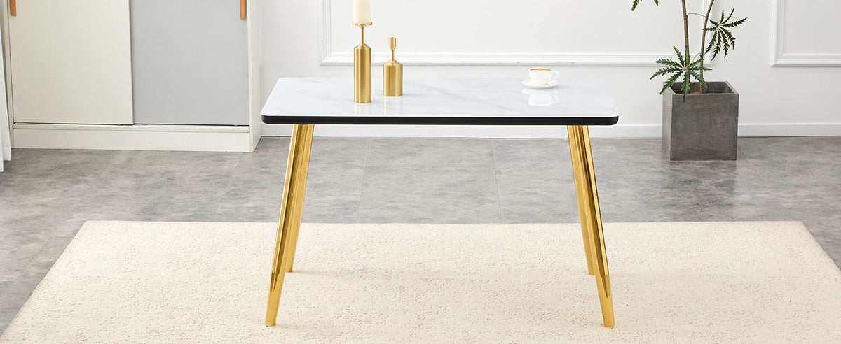 Modern minimalist rectangular dining table, suitable for 4-6 people. Tempered glass countertop+lower MDF board, imitation marble texture – Model W1151S04619