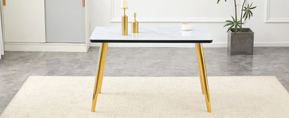 Modern minimalist rectangular dining table, suitable for 4-6 people. Tempered glass countertop+lower MDF board, imitation marble texture – Model W1151S04619