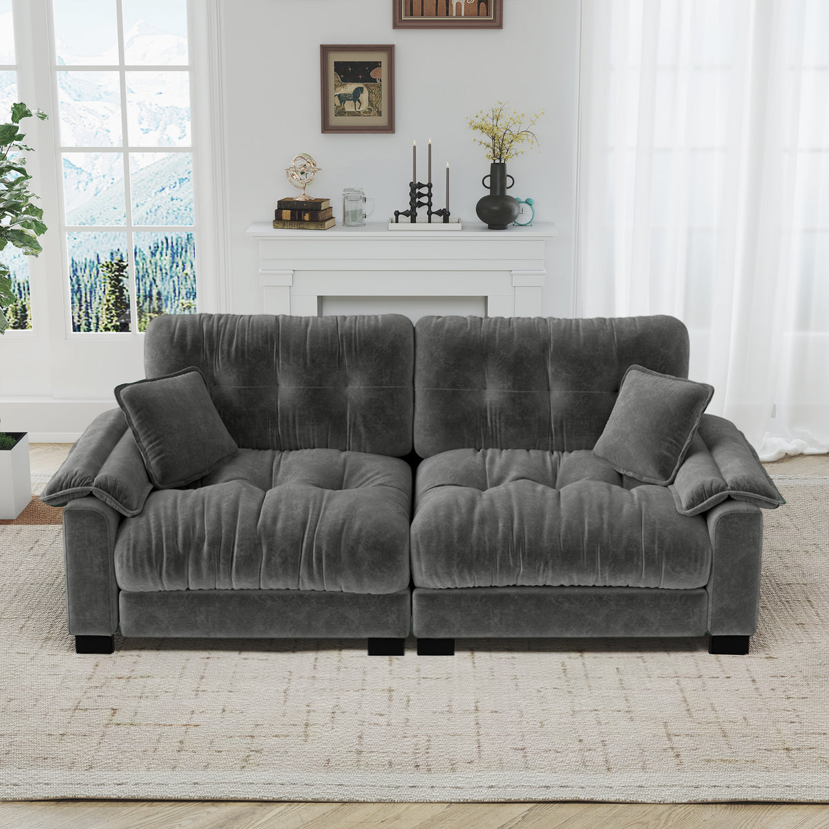 Modern 94" Chenille Pleated 3-Seater Sofa with Durable Spring Support & Thick Dense Foam Cushions