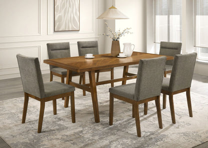 2pc Plush Tailored Side Chairs Upholstered Refined Neutral Gray Fabric Stylish Channel Tufted Accents Brown Finish Dining Room Wooden Furniture Brown