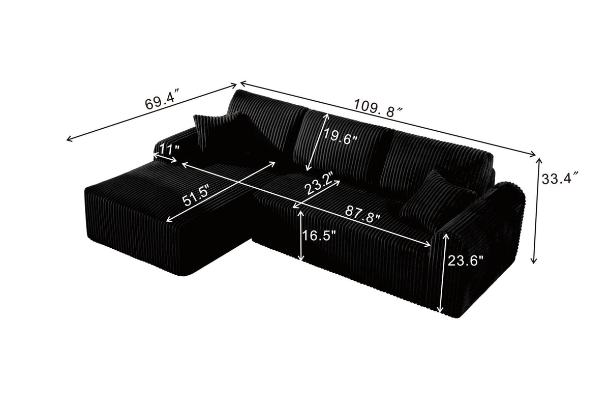 109"Cloud Modular Sectional Sofa Couch with L-Shape Chaise,Modern Minimalist Upholstered Couches for Living Room Bedroom,Deep Seat Corner Couch,No Assembly Required