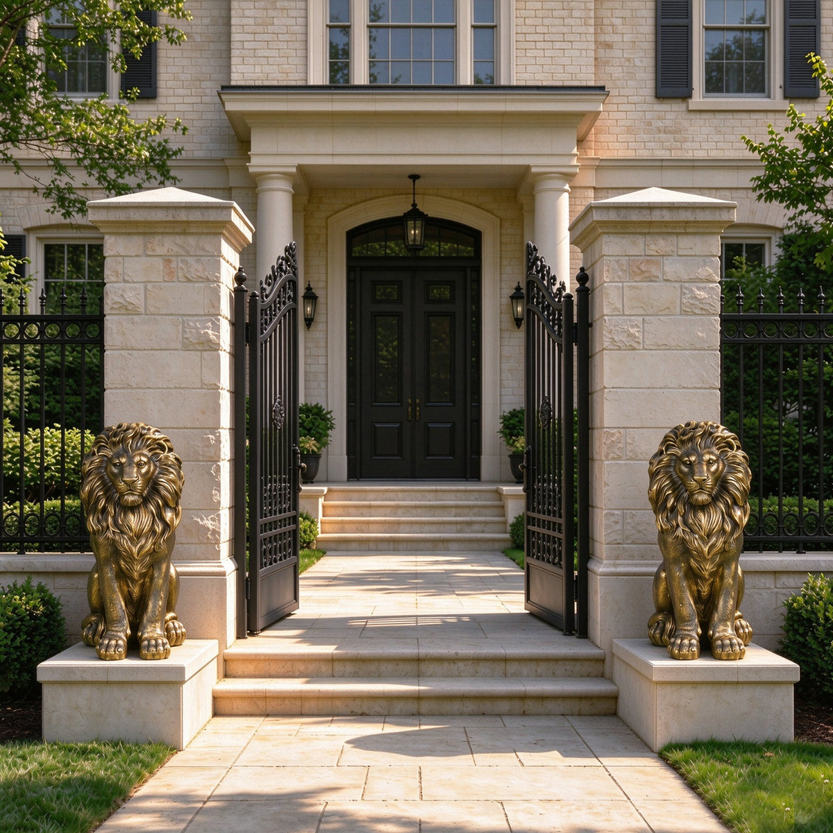 24.61' Outdoor Lion Statue, Magnesium Oxide Stone Composite Animal Sculpture Statue Decor for Front Door, Yard Patio Garden, Antique Bronze Finish, Ideal Gift for Housewarming & Estate Decoration