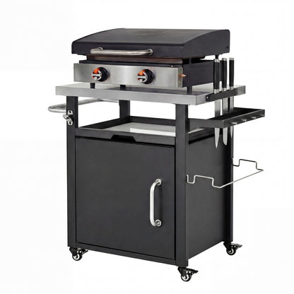 K&K 39.5" Outdoor Grill Cart with Storage Cabinet, Outdoor Bar Cart Pizza Oven Table with Wheels, Stainless Steel Top