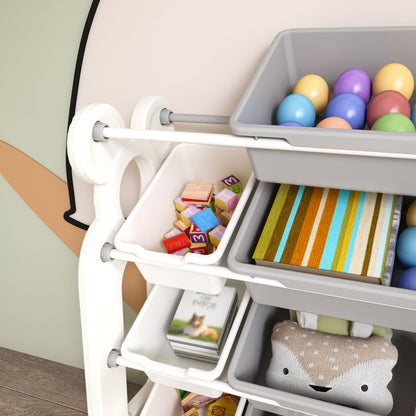 Multi-functional Kids Toy Storage Organizer Cabinet with HDPE Shelf and 12 Bins, Grey White, 33.07 x 14.17 x 33.86 inches