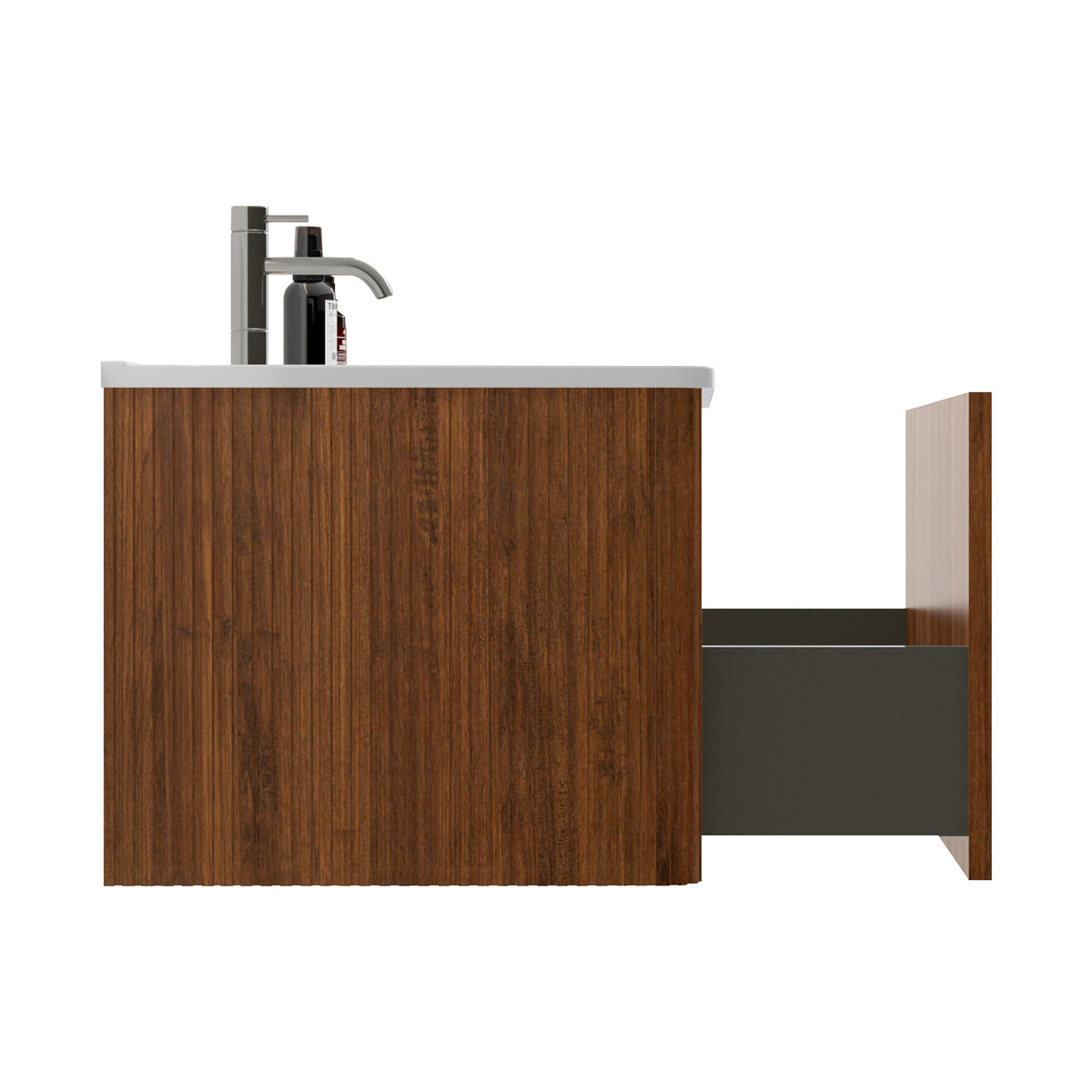 Etna 24" Striped Walnut Bathroom Vanity with White Solid Surface Sink, Wall Mounted Floating Bathroom Vanity for Modern Bathroom, Pre-assembled