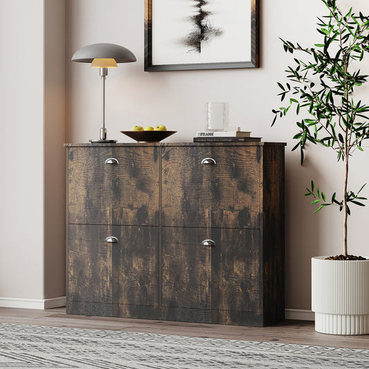 Shoe Cabinet,Hidden Slim Narrow Shoe Rack Cabinet with 4 Drawers for Entryway, Foyer,Hallway,Bedroom,Original Wood Color, (RETRO)