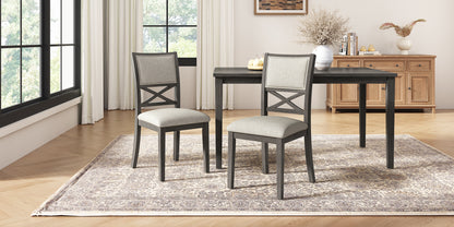 Upholstered Dining Chairs Set of 4, Farmhouse Style Chairs, 3.27" Thick Padded Foam Seat & Ergonomic High Cross Back, Sturdy Rubberwood Legs for Dining Room, Dark Gray + Beige Cushion