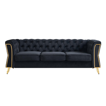 Modern Tufted Velvet Sofa 87.4 inch for Living Room Black Color