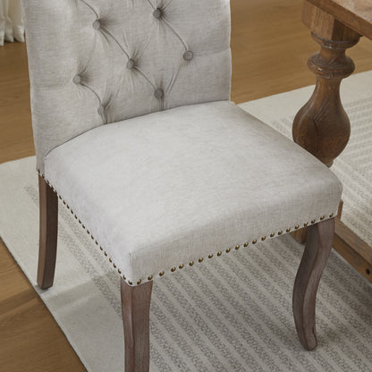 Upholstered Chenille Fabric Accent Dining Chair, Curved Solid Wood Legs, Elegant Tufted Club Dining Room Kitchen Room Dining Chair – Beige