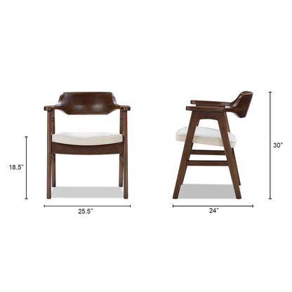 Hayes Curved Reclaimed Pine Dining Arm Chair, Soft Flax Light Beige Chenille