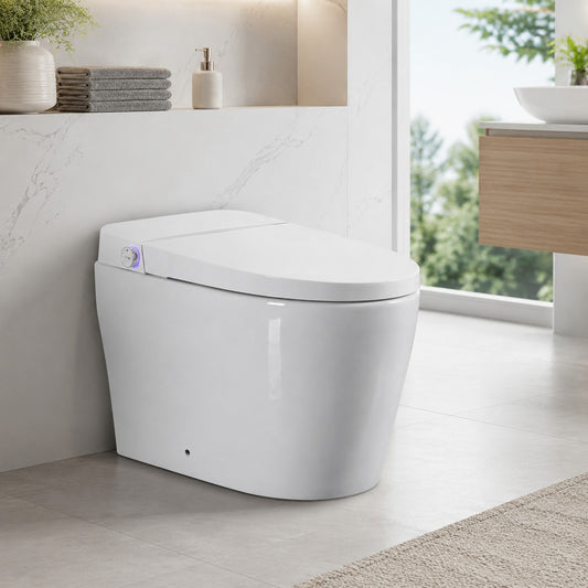 Tankless Smart Toilet With Bidet, One-piece Bidet Toilet Seat, Pre-wetting,Auto Flush,Soft Close Lid Seat,Adjustable Temp Heated Seat, Night light,Side Control Knob