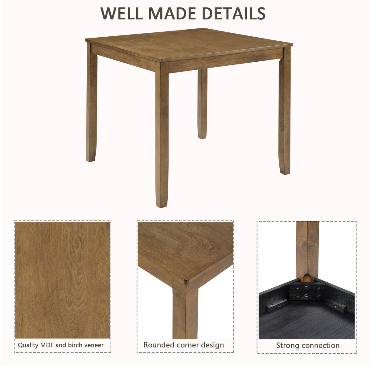 Elegant 5-Piece Oak Dining Table Set for 4 – Modern Wooden Kitchen & Dining Room Furniture with 4 Upholstered Chairs – Space-Saving Square Dining Set for Small Spaces, Living Room & Apartment