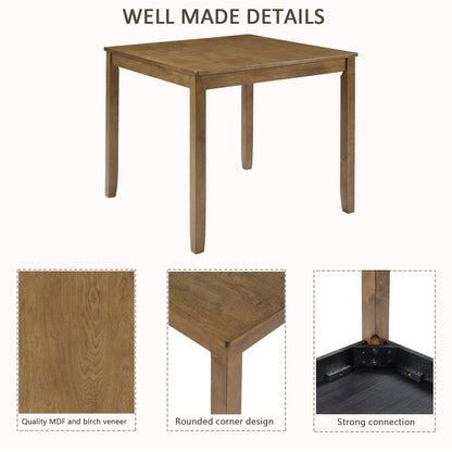 Elegant 5-Piece Oak Dining Table Set for 4 – Modern Wooden Kitchen & Dining Room Furniture with 4 Upholstered Chairs – Space-Saving Square Dining Set for Small Spaces, Living Room & Apartment