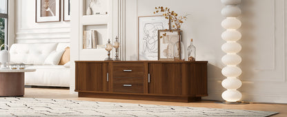 U-Can Modern TV Stand with Drawers, Hidden Sliding Storage, Rounded Corners, and Waterproof Surface, Fits 65'-70" TVs – Antique Brown