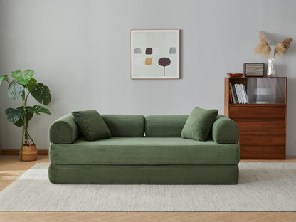 78.8' Compression Sofa,Convertible Floor Sofa Bed-with Pillow Back Support Armrest,Comfy Futon Couch Sleeper Bed,Loveseats Boneless Modular Sectional Sofa,Corduroy fabric,for Living Room,Bedroom,Green