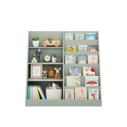 Kids Bookshelf and Toy Storage Organizer, Multifunctional 4 Tier Wooden Kids Book Shelf with  Bookcase Display Stand in Kids Room Playroom Nursery for Kids, Children, Toddlers (Sage)