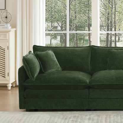 Accent Chair Set of 2, High-end Chenille Upholstered Armchairs, Living Room Side Chairs with Toss Pillow, Green Chenille