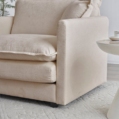 Mid-Century Modern Couch 3-Seater Sofa with 2 Armrest Pillows and 3 Toss Pillows, Couch for Living Room Light Coffee Chenille