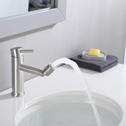 Brushed Nickle Bathroom Faucet for 2 Mode Faucet for Bathroom Sink with 360° Rotating Aerator