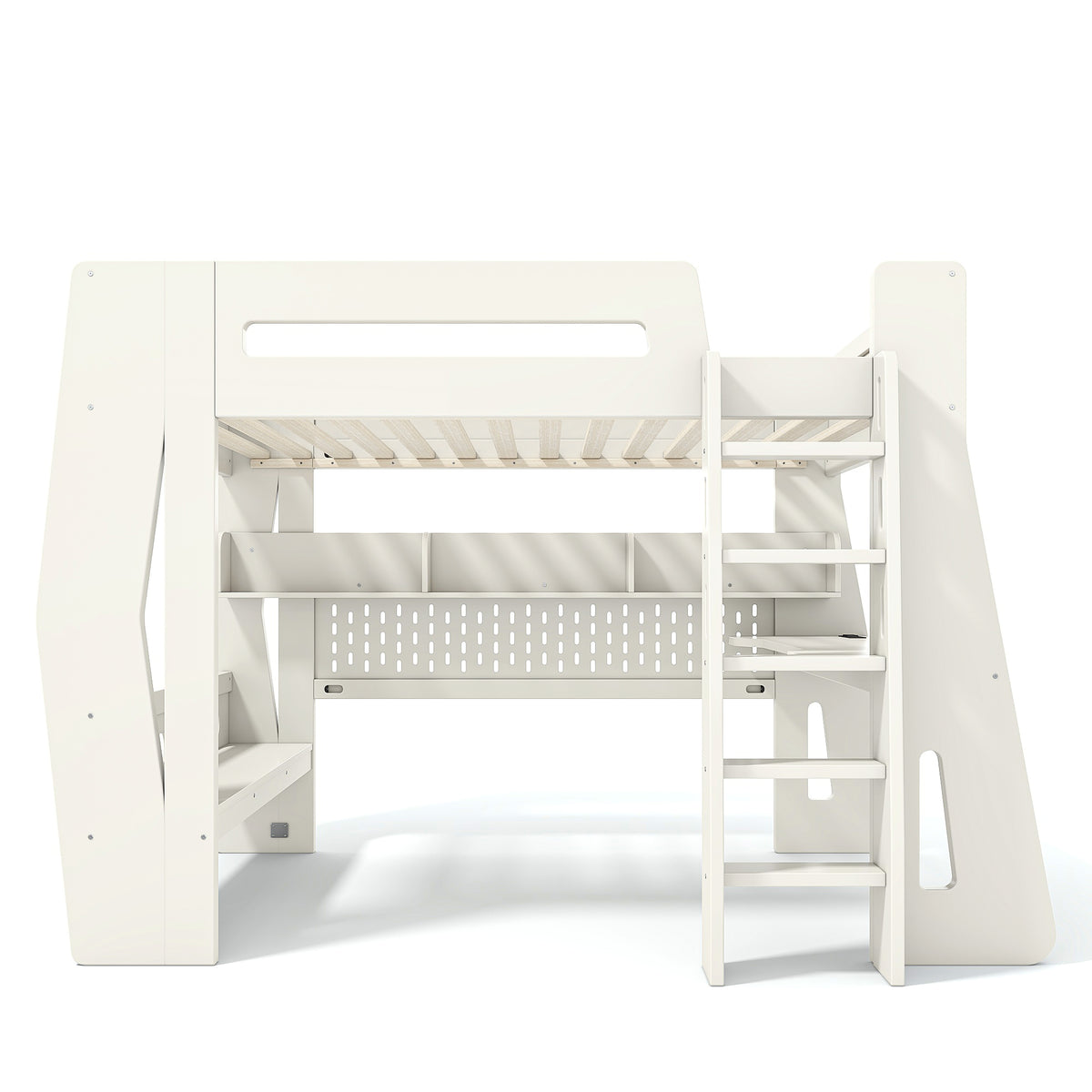 Twin/Full Size Gaming Loft Bed, All-in-One Gaming Bed with Desk, Gaming Bed with Storage, Gaming Loft Bed with Led Light, Esports Style Loft Bed Frame for Teens, Space Saving Loft bed.Beige