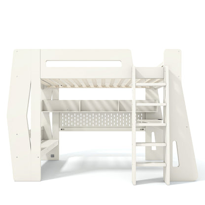 Twin/Full Size Gaming Loft Bed, All-in-One Gaming Bed with Desk, Gaming Bed with Storage, Gaming Loft Bed with Led Light, Esports Style Loft Bed Frame for Teens, Space Saving Loft bed.Beige