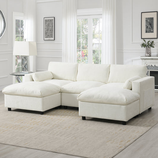 [NEW SKU of N723S8723A]86.5'' U-Shaped Sofa with Storage Pockets, 2 Movable Ottoman, Armrest Pillows, Free Combination