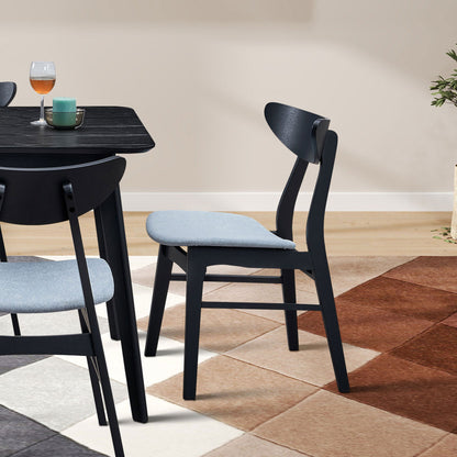Wooden Dining Chairs Set of 2, Modern Soft Upholstered Kitchen Side Chairs, Wooden Frame Kitchen Chairs, Black