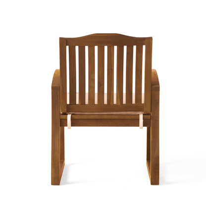 7‑Piece Acacia Wood Outdoor Dining Set, 71' Boat‑Shaped Oval Slatted Teak Finish Table, 6 Arm Chairs with Cream Waterproof Fabric Cushions for Patio Backyard Garden