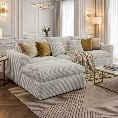 108-inch high-resilience boneless sponge sofa with 30 density, double-layer cloud-like cushions, multiple combination options, no installation required/ Off-White