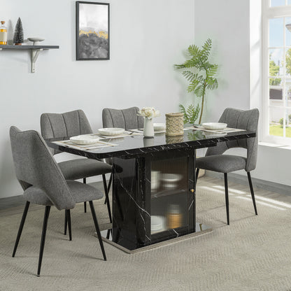 47.24'-63'Modern Rectangle Dining Table, Stretchable, with Printed Black Marble Table Top+Storage Cabinet Table Leg with Metal Base(same W757P331963)