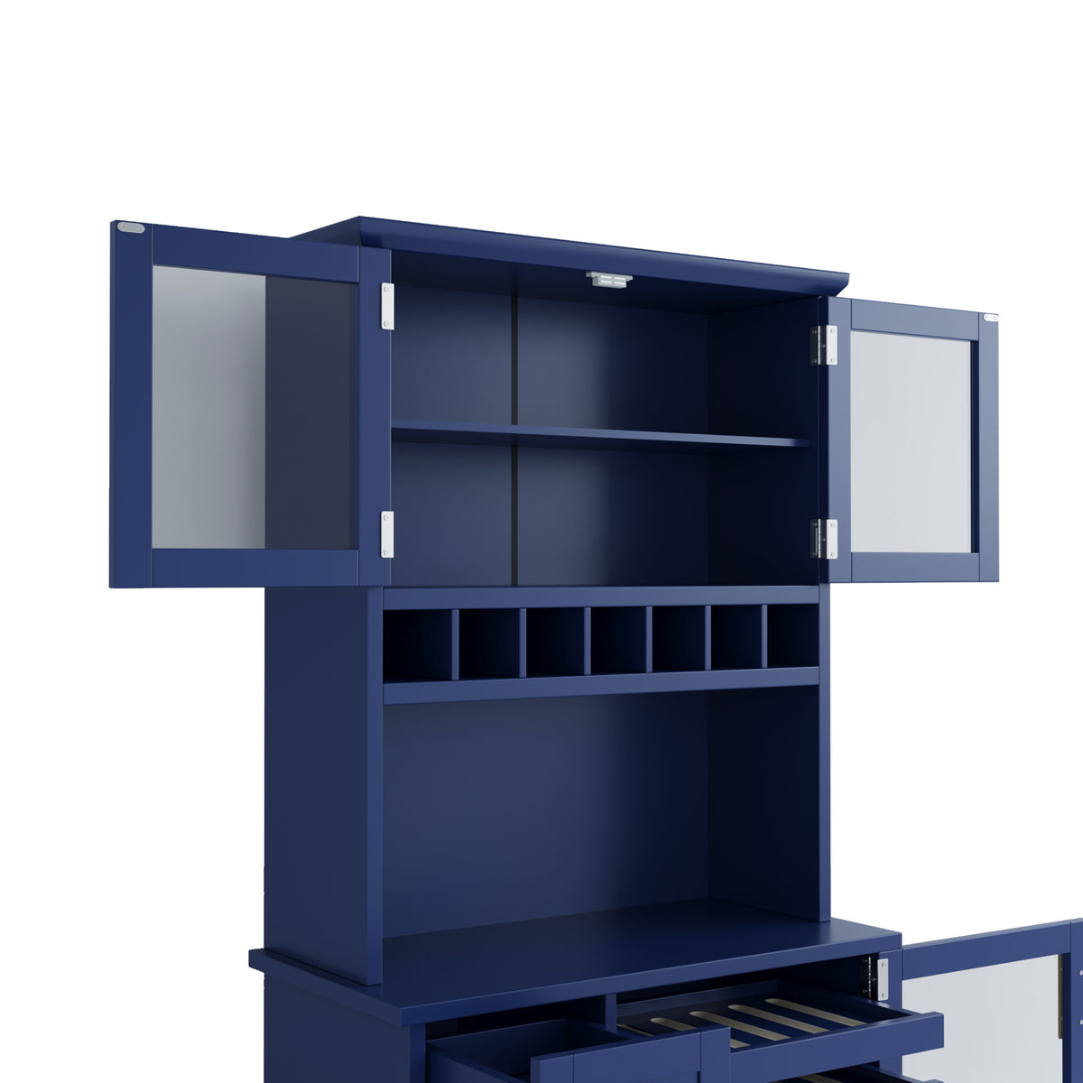 [Assembly Video Provided] TOPMAX Farmhouse 35.4x17.7x74.8inch Freestanding Buffet with Hutch – Blue