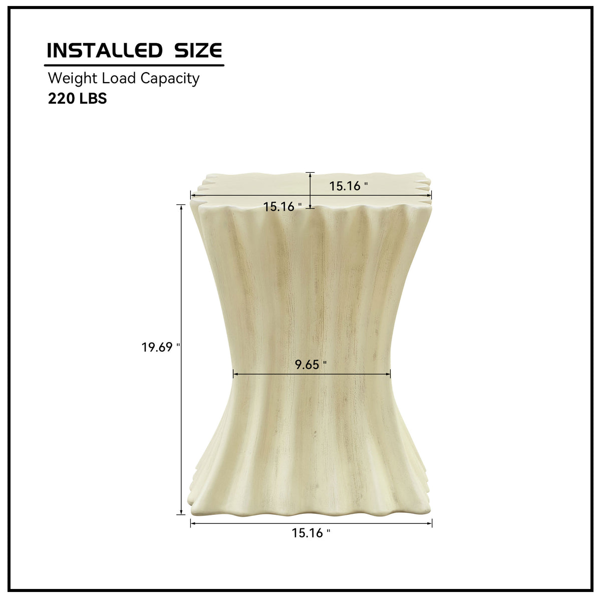 15.16 inch Side Table Vintage Sturdy Fiberglass Table For Living Room Apartment No Need Assembly Beige