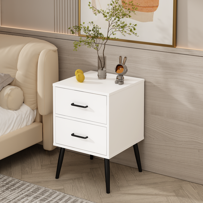 2-Drawer Nightstand with Metal Legs and Metal Handles, Modern White Bedside Table, Small End Table, Living Room or Apartment