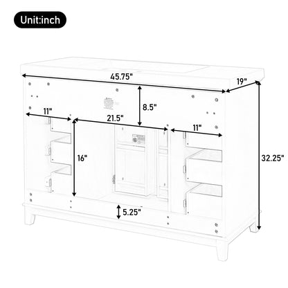46" Bathroom Vanity without Sink, Cabinet Only, Soft-Close 6 Drawers & Double Doors with 2-Tier Shelves, Solid Pine Legs, White (Same SKU: N759P351752K)