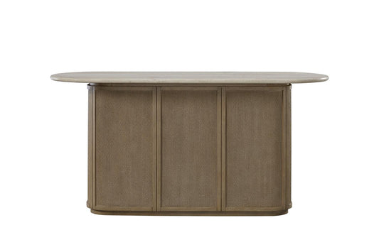 Modern Home Bar Cabinet with Travertine Top, Natural Rope Front & American Red Oak