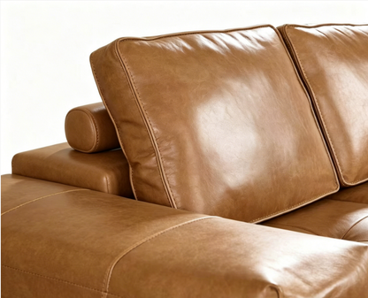 Boneless Couches for Living Room, Brown Faux Leather Cloud Sectional Couches with Chaise, Deep Seat L Shaped Modular Sofa, No Assembly Required Sofas in a Box(Right,Faux Leather,Brown)
