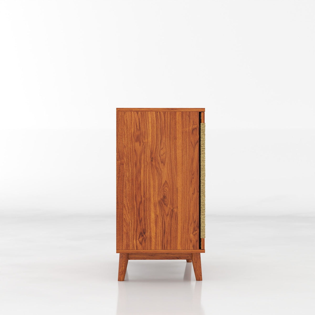 Mid Century Boho Freestanding Accent Cabinet, Handmade Paper Rope Woven Push-to-Open Double Doors, , Adjustable  Shelf, Sideboard Storage Cabinet for Kitchen Entryway  Living Room